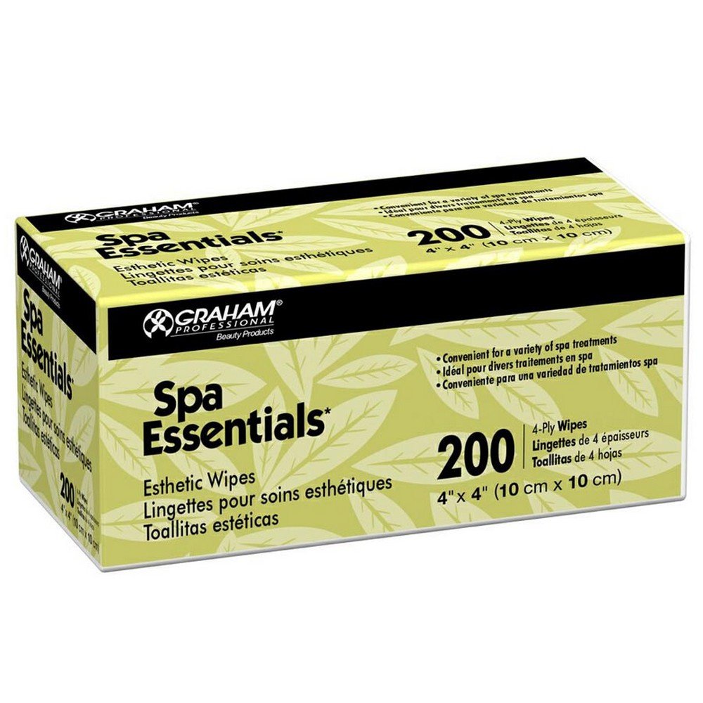 Graham Spa Essentials 52509 - Esthetic Wipes, Medical Grade, Nonwoven Fabric, Lint-Free, Latex-Free, NonSterile, 4-Ply, White,  Disposable - 4" x 4", Pack of 200