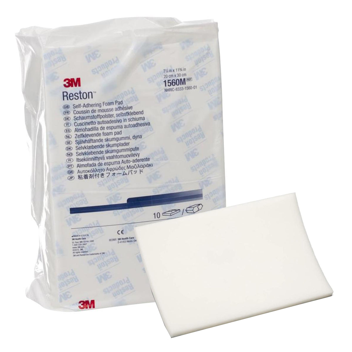 3M Reston Orthopedic Padding 1560M - Adhesive, Foam, NonSterile, Not Made with Natural Rubber Latex , White - 7 7/8" x 11 3/4", 7/16 Inch Thick, Pack of 10 Sheets
