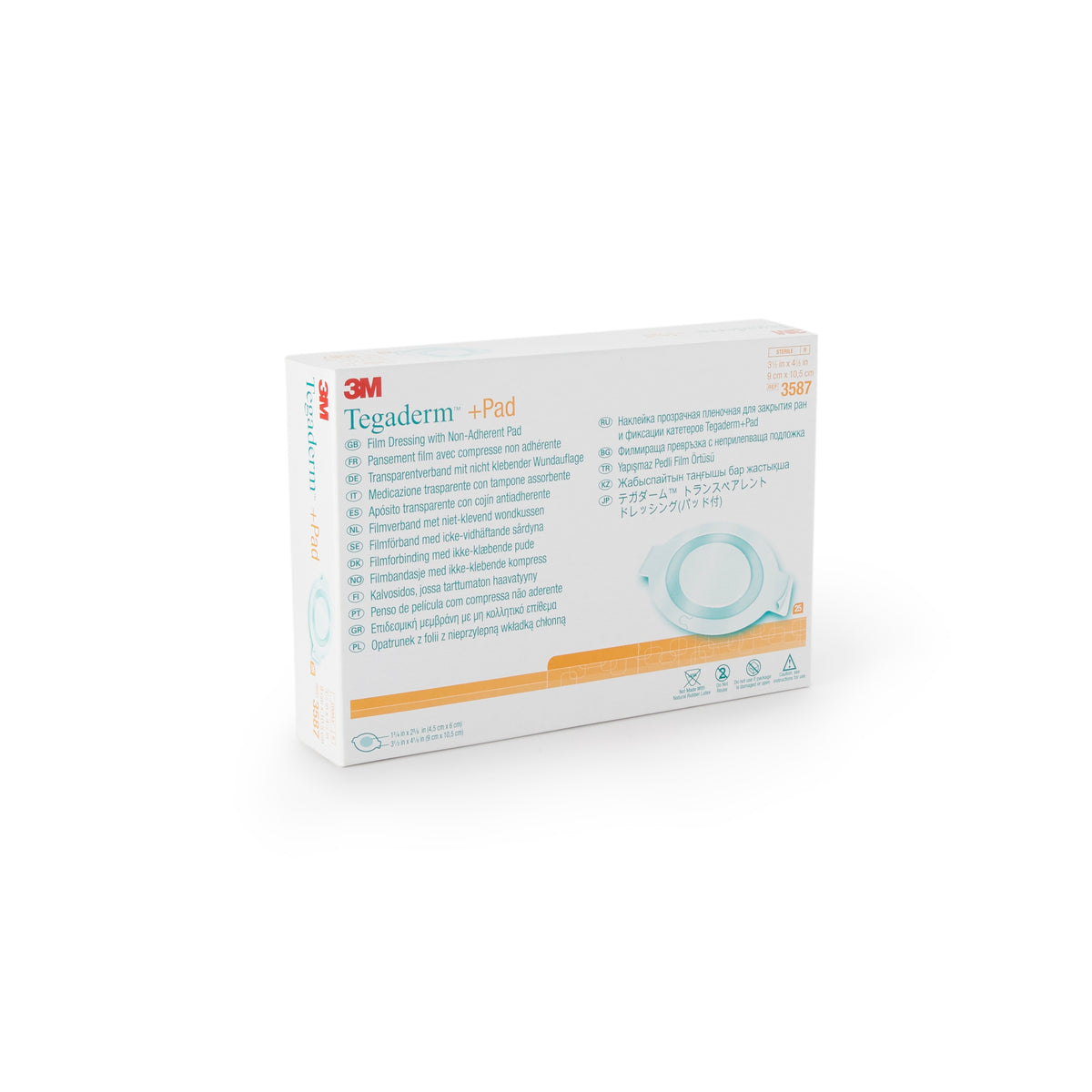 3M Tegaderm Transparent Film Dressing with Pad 3587 - Sterile, Latex Free, Frame Style Delivery, Rectangle - 3 1/2&quot; x 4&quot; Pad, Box of 25