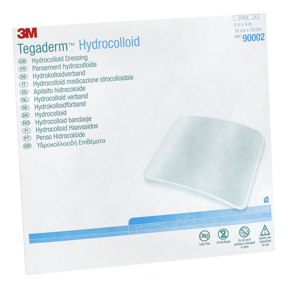 3M Tegaderm Hydrocolloid Dressing 90002 - Sterile, Water Resistant Film Backing, Latex Free, Beige, Square - 4&quot; x 4&quot; Pad, Box of 5
