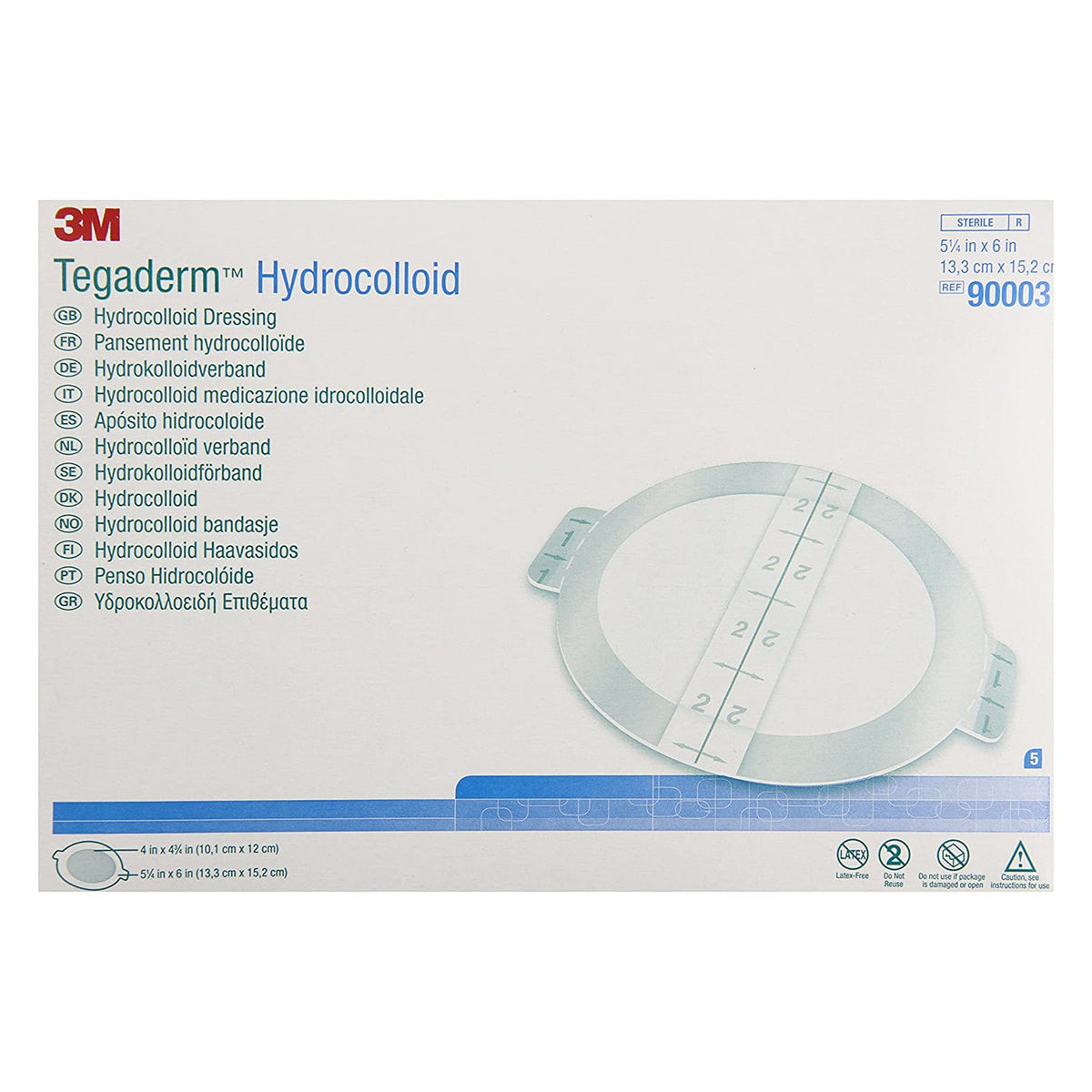 3M Tegaderm Hydrocolloid Dressing 90003 - Sterile, Water Resistant Film Backing, Latex Free, Beige, Oval - 5 1/8&quot; x 6&quot; Pad, Pack of 60