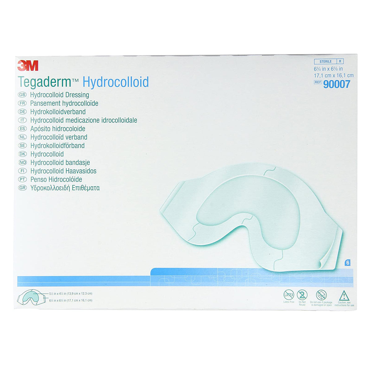 3M Tegaderm Hydrocolloid Dressing 90007 - Sterile, Water Resistant Film Backing, Latex Free, Tan, Sacral - 6 3/8&quot; x 6 3/4&quot; Pad, Pack of 4 Boxes (6 Pads Per Box)