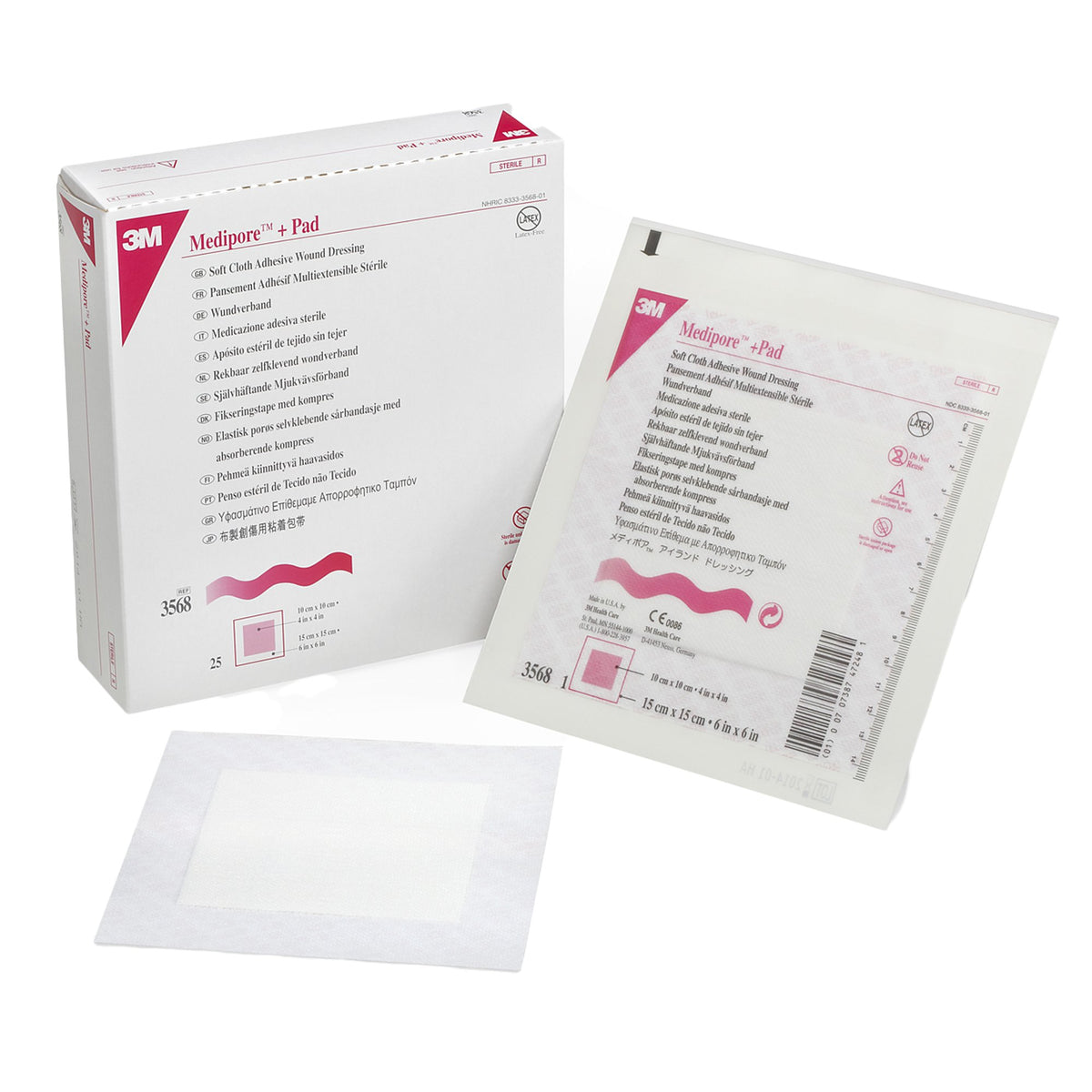 3M Medipore +Pad 3568 - Soft Cloth Adhesive Wound Dressing, Absorbent, Sterile, Breathable, Hypoallergenic, Latex-free - Dressing Size 6&quot; x 6&quot;, Pad Size 4&quot; x 4&quot;, Box of 25