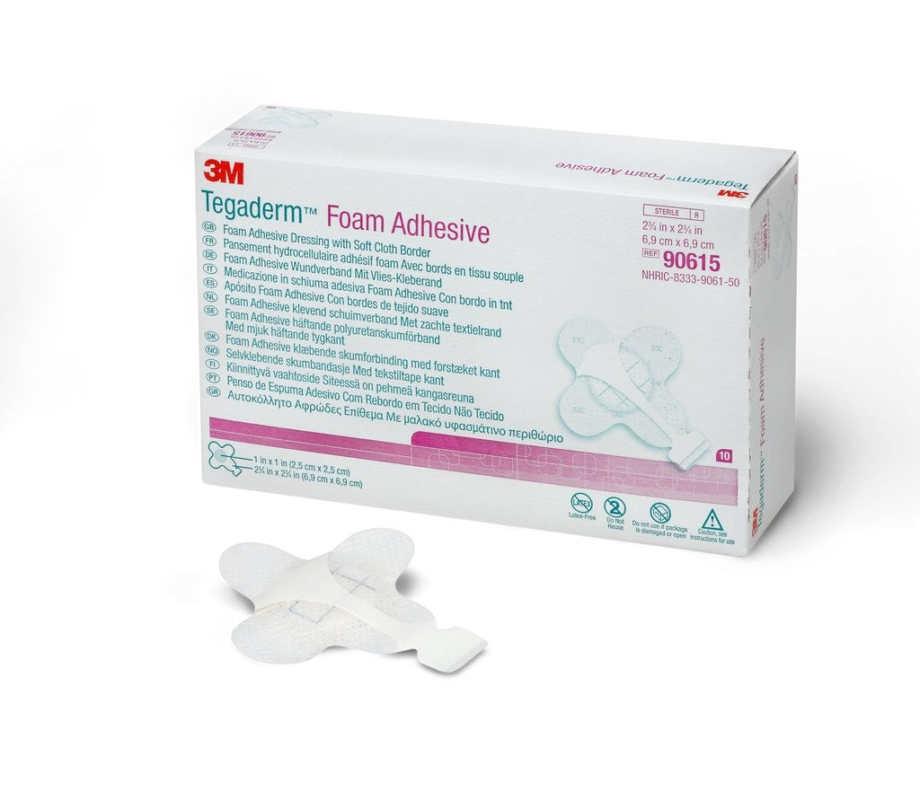 3M Tegaderm High Performance Foam Dressing 90615 - With Border Film Backing, Acrylic Adhesive, Sterile, Square, White - 2 3/4" x 2 3/4" Pad, Box of 10
