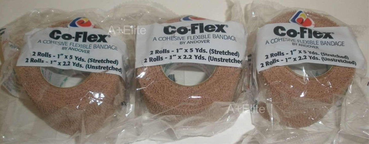 Andover CoFlex Cohesive Bandage 3100TN - Self-Adherent Closure, 14 Lbs. Tensile Strength, NonSterile, Tan - 1&quot; x 5 Yard Roll, Pack of 3