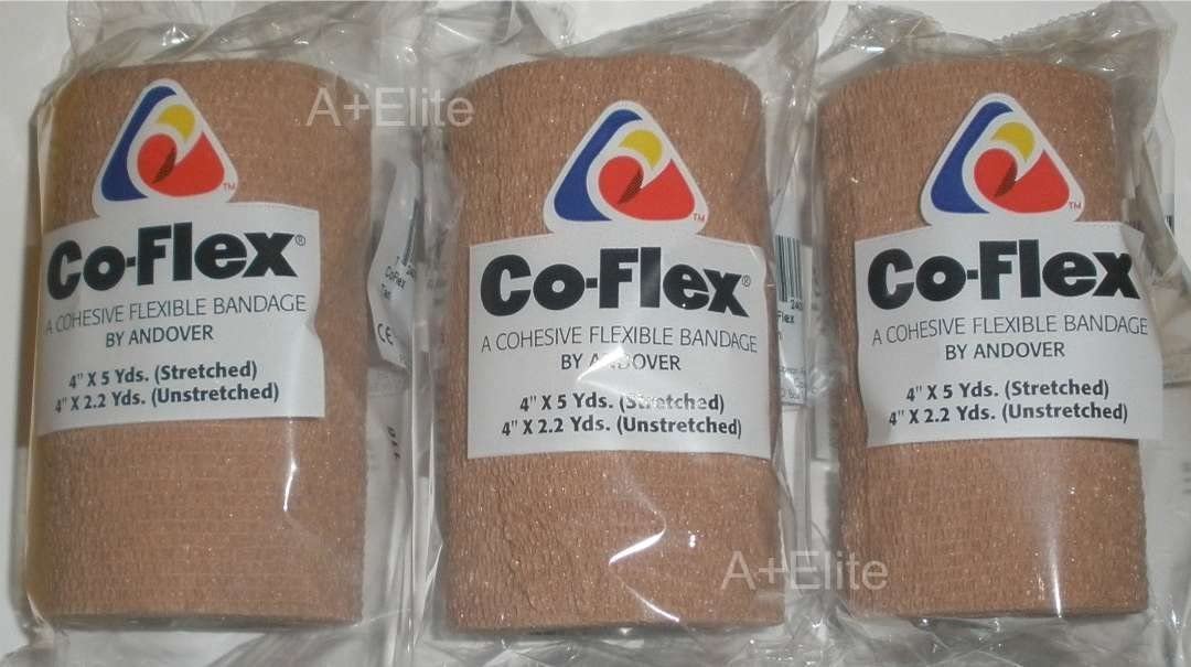 Andover CoFlex Cohesive Bandage 3400TN - Self-Adherent Closure, 14 Lbs. Tensile Strength, NonSterile, Tan - 4&quot; x 5 Yard Roll, Pack of 3
