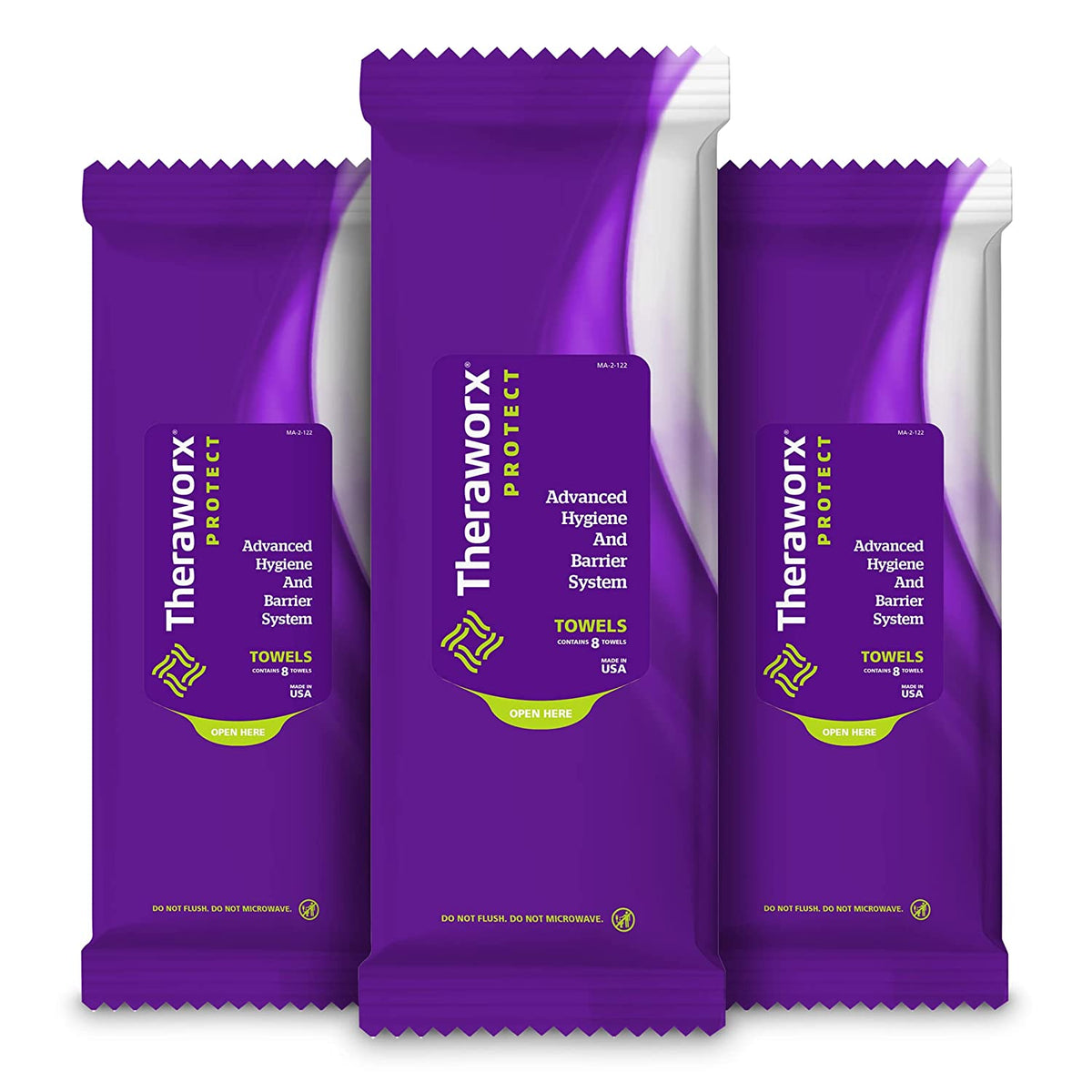 Avadim Theraworx Protect Advanced Hygiene Barrier System HX-8808 - Rinse-Free Bath Wipe, Cocamidopropyl Betaine, Lavender Scent, NonSterile, Alcohol-Free, Non-Toxic, Soft Pack - 8&quot; x 8&quot;, 8 Count Per Pack, Pack of 3