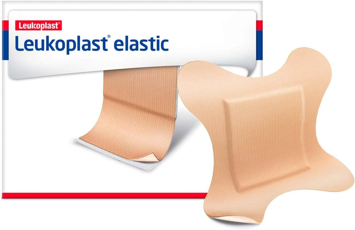 BSN Leukoplast Elastic Adhesive Strip 7645611 - Cross-Elastic Material, Sterile, 4-Wing Style, Tan - 3&quot; x 3&quot; Pad, Pack of 50