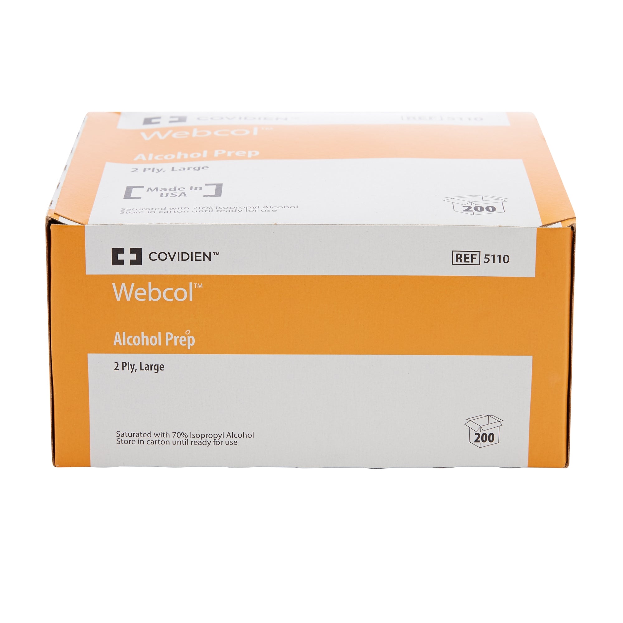 Cardinal Webcol Alcohol Prep Pad 5110 - 2-Ply, Noonwoven Gauze, 70% Strength Isopropyl Alcohol, Individual Packet, Large, Sterile - 1 1/2" x 3 1/4", Pack of 200