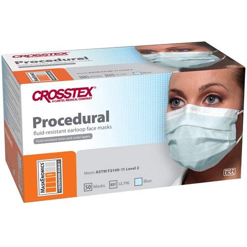 Crosstex Procedural Mask GCPBL100 - Pleated, Earloops, Blue, One Size Fits Most - Adult, Pack of 100