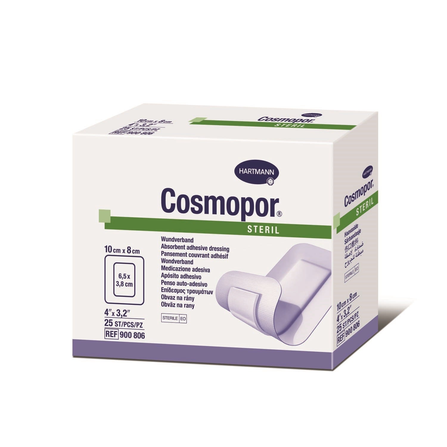 Hartmann Cosmopor Adhesive Dressing 900806 - Nonwoven, Sterile, Rectangle, White - 3 1/5" x 4", Box of 25