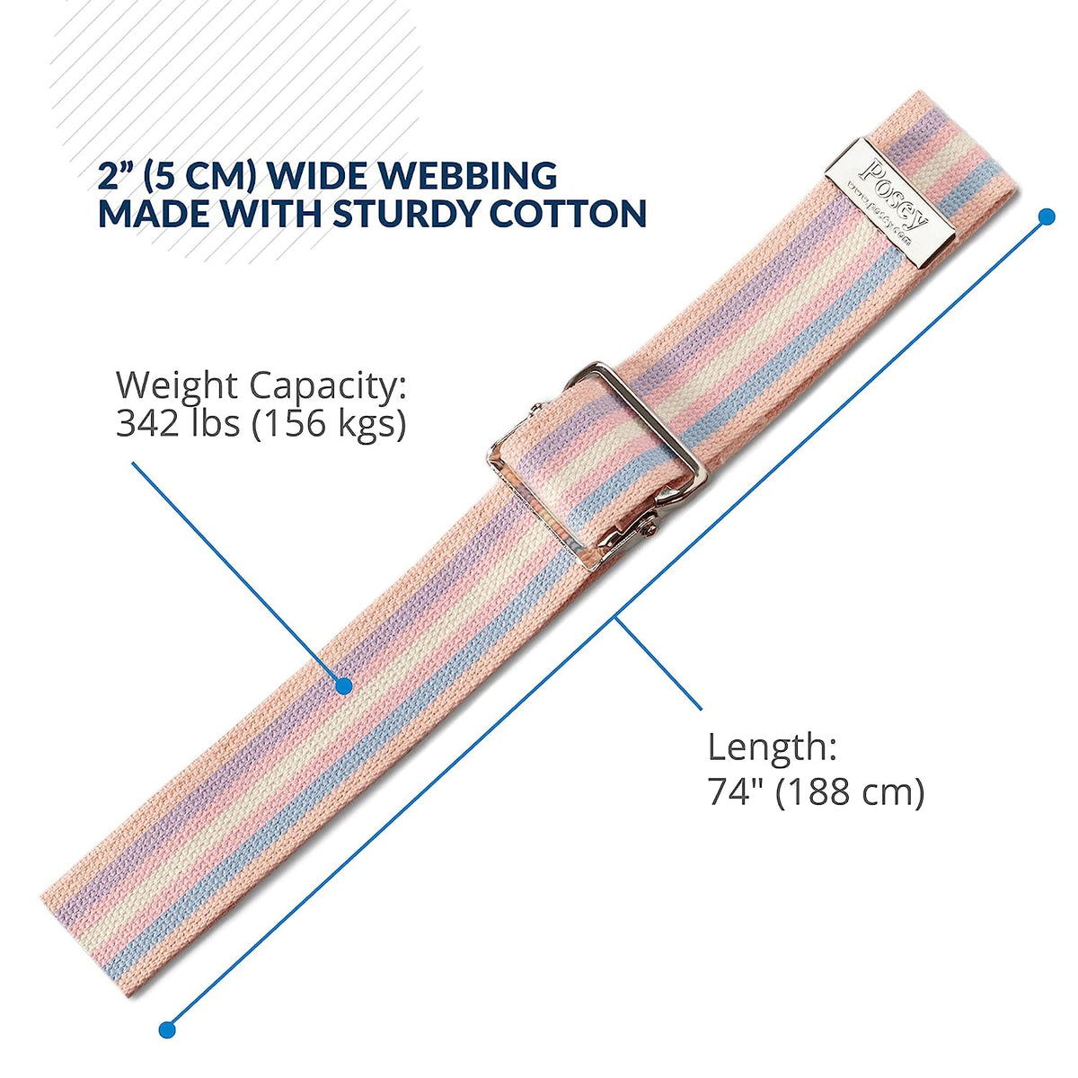 Tidi Products Posey Gait Belt 6531 - Cotton, Buckle, Pastel, 2&quot; Width - 70&quot; Length, One Belt