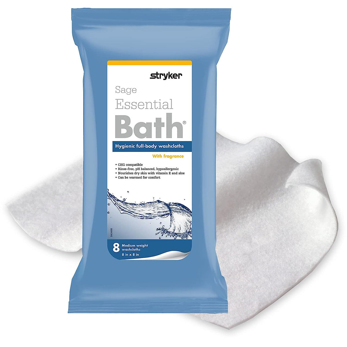 Sage Products Essential Bath Medium Weight Rinse-Free Bath Wipe 7803 - Purified Water / Methylpropanediol / Glycerin / Aloe, NonSterile, Scented, Soft Pack - 8&quot; x 8&quot; Wipe, Pack of 30