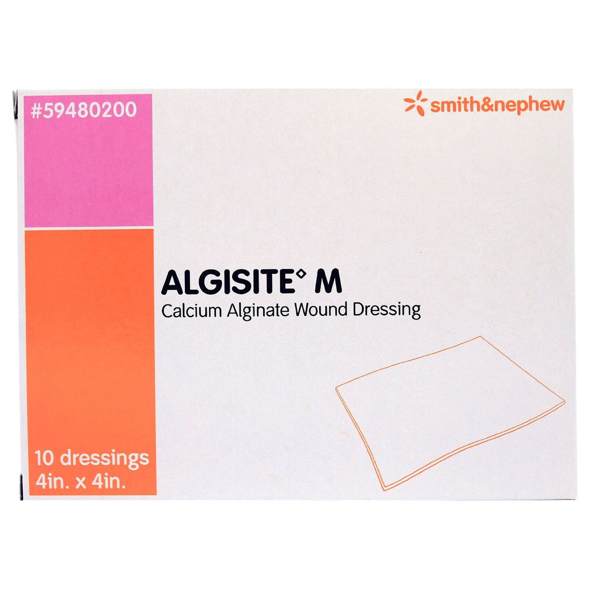 Smith &amp; Nephew AlgiSite M Alginate Dressing 	59480200 -Sterile, Square, White - 4&quot; x 4&quot;,  Pack of 10
