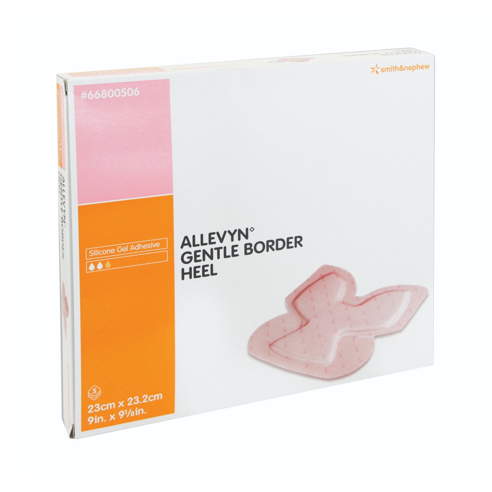 Smith & Nephew Allevyn Gentle Border Heel Foam Dressing 66800506 - With Border, Silicone Gel Adhesive, Pink, Heel - 9" x 9", Box of 5