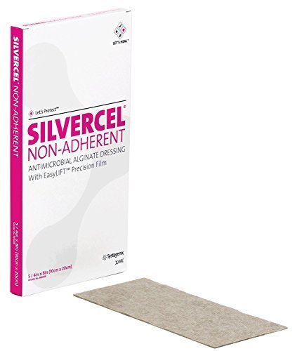 3M Systagenix/KCI Silvercel Non-Adherent Silver Alginate Dressing 900408 - Non-Adhesive Without Border, Sterile, Rectangle, Gray - 4&quot; x 8&quot;, Pack of 5
