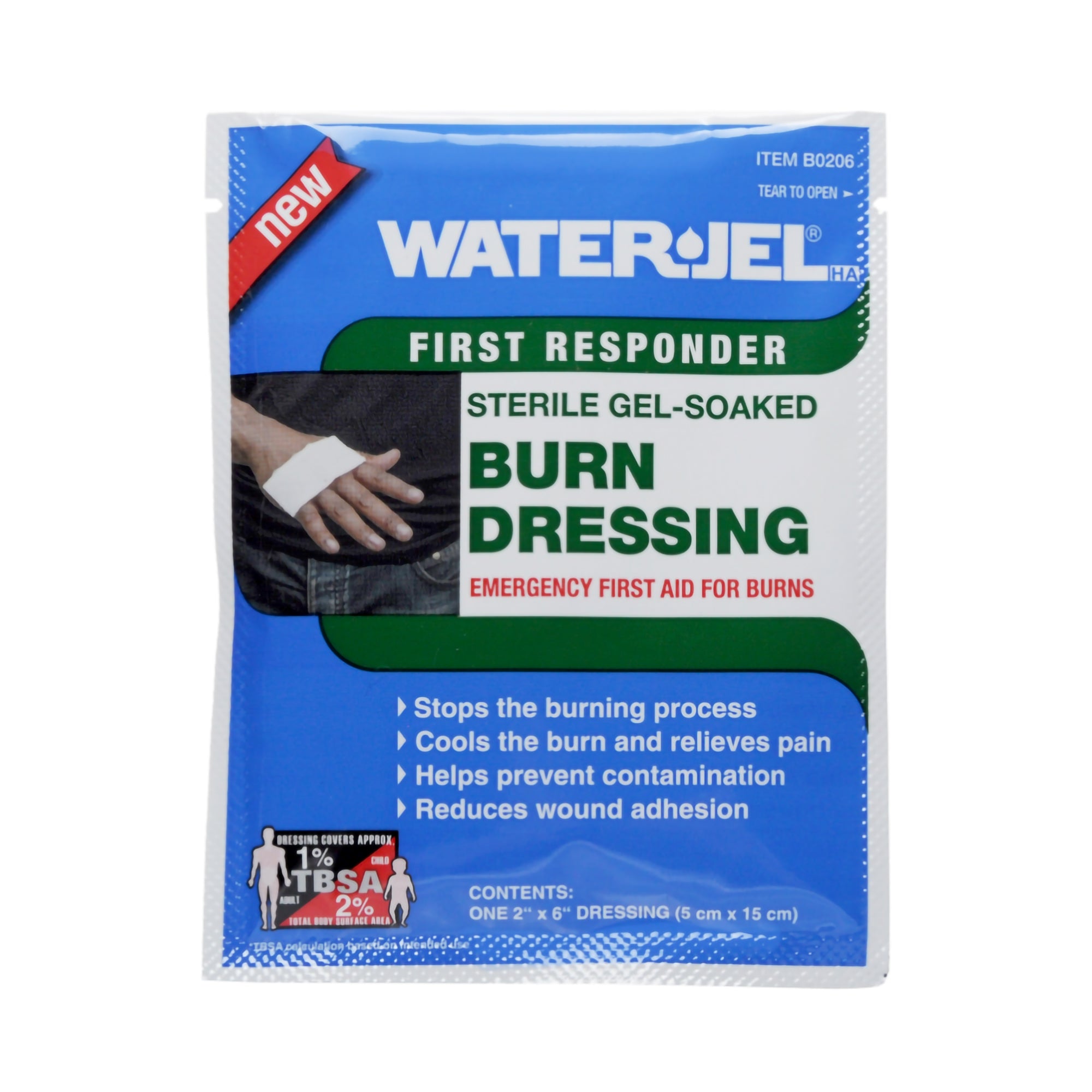 Water-Jel Hydrogel Burn Dressing B0206-60 - Sterile, Gel Soaked, Rectangle Pad, Off-White - 2" x 6", Pack of 5
