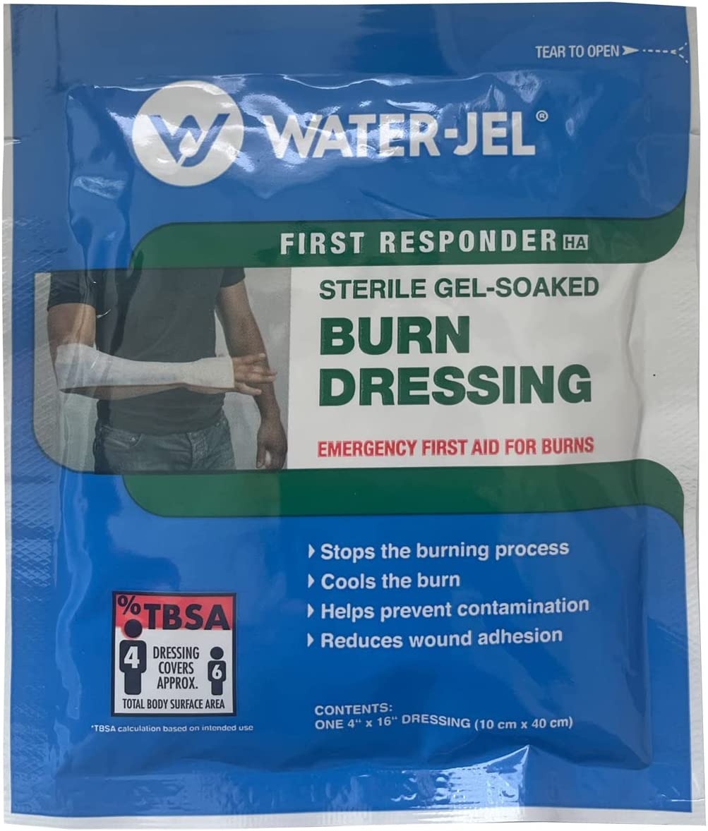 Water-Jel First Responder Hydrogel Burn Dressing B0416-28 - Sterile, Impregnated Gel-Soaked, Rectangle Pad, Off-White - 4" x 16", Pack of 5