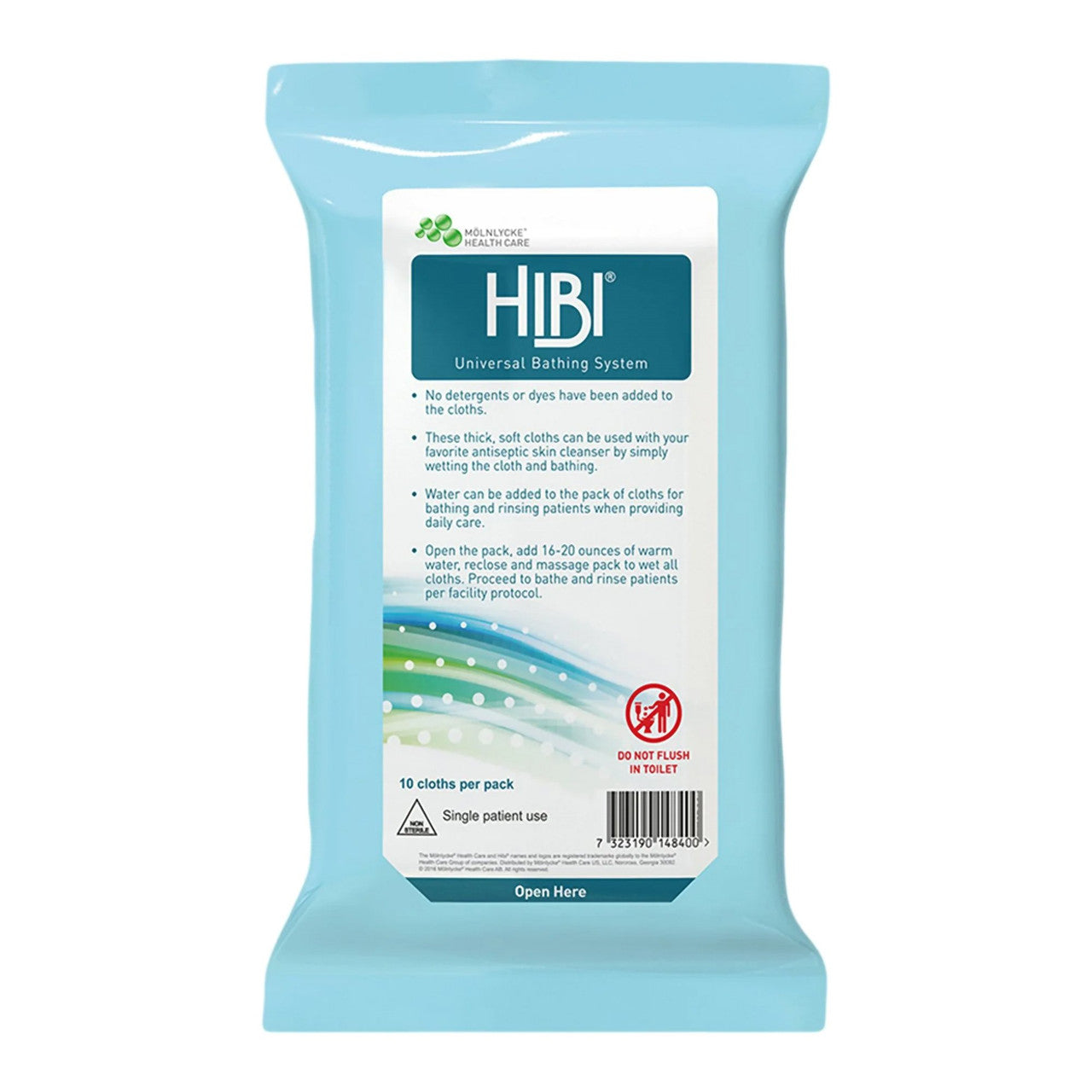 MoInlycke Hibi Rinse-Free Bath Wipe 59911 - Soft Pack, Unscented, NonSterile - 8" x 10", Pack of 10