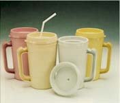 Medegen H208-10 - Pitcher, With Handle, Without Graduations, Lid with Straw Access, Disposable, Rose Color - 34 oz., One Piece