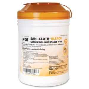 PDI Sani-Cloth Bleach P54072 - Surface Disinfectant Cleaner, Premoistened Germicidal Disposable Wipes, Chlorine Scent, NonSterile, Manual Pull, 75 Count Per Canister - 6&quot; x 10 1/2&quot;, One Canister