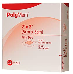 Ferris PolyMem 203 - Foam Dressing, Sterile, Adhesive With Border, Film Backing, Pink, Square Shape - 2&quot; x 2&quot;, Box of 20