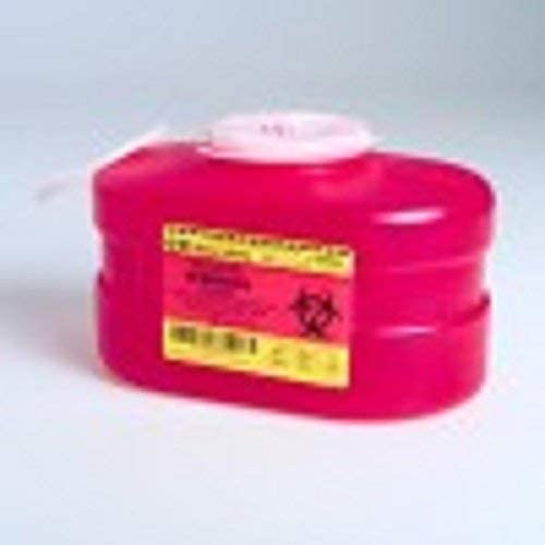 BD 3.3 qt Sharps Container 305488 - Red Base, Translucent Lid, Free Standing, Jug Style With Absorbent Pad, Non-Sterile, Vertical Entry, Hinged Snap-On Lid - 5 3/10" x 9 1/10" x 5" - 3.3 quart, One Container