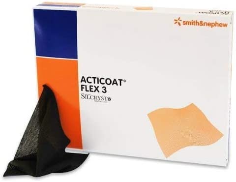 Smith &amp; Nephew Acticoat Flex 3 66800417 - Nanocrystalline Silver Barrier Dressing, Non-Adhesive Without Border, Sterile, Rectangle, Gray - 4&quot; x 8&quot;, One Pack