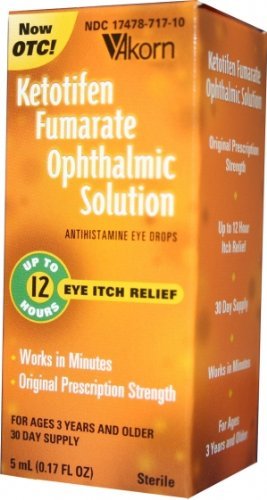Akorn Ketotifen Fumarate Ophthalmic Solution 0.025% 17478071710 - Antihistamine Eye Drops, Sterile - 5 ml, One Bottle