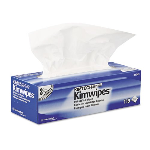 Kimberly Clark Kimtech Science Kimwipes 34743 - Delicate Task Wipe, 3-Ply, NonSterile, Disposable, White, 119 Sheets Per Box - 11 4/5&quot; x 11 4/5&quot;, One Box