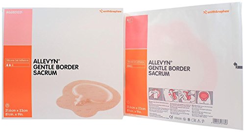 Smith &amp; Nephew Allevyn Gentle Border 66801031 - Silicone Foam Dressing, Silicone Gel Adhesive with Border, Film Backing, Sterile, Pink, Sacrum For Tail Bone - 8 1/2&quot; x 9&quot;, Box of 10