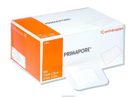 Smith &amp; Nephew Primapore 7133 - Adhesive Dressing, Polyester, Sterile, White, Rectangle - 2&quot; x 3&quot;, Box of 100