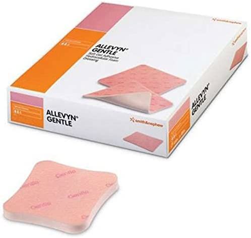Smith &amp; Nephew Allevyn Gentle Border 66802128 - Silicone Foam Dressing, Silicone Gel Adhesive with Border, Film Backing, Sterile, Pink, Square - 2&quot; x 2&quot;, Box of 10