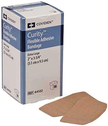 Covidien Cardinal Curity 44102 - Adhesive Strip, Fabric, Sterile, Rectangle Shape, Tan - 1 7/8" x 1 1/4" Pad Size,  2" x 3 1/4" Dimension, Box of 50