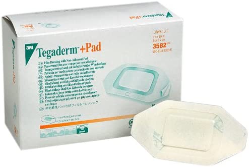 3M Tegaderm +Pad 3582 - Film Dressing with Non-Adherent Pad, Semi-Permeable, Sterile, Waterproof, Hypoallergenic, Latex-free - Dressing Size 2&quot; x 2 3/4&quot;, Pad Size 1&quot; x 1 1/2&quot;, Box of 50