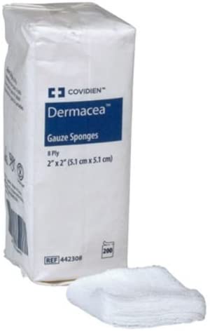 Covidien Cardinal Dermacea 441215 - Gauze Sponge, Cotton, 12-Ply, NonSterile, Square Shape - 4" x 4", Pack of 200