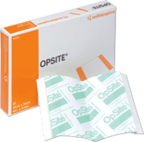Smith & Nephew OpSite 4975 - Transparent Adhesive Film Dressing, 2 Tab Delivery, Waterproof, Without Label, Sterile, Rectangle - 4" x 5 1/2", Box of 10
