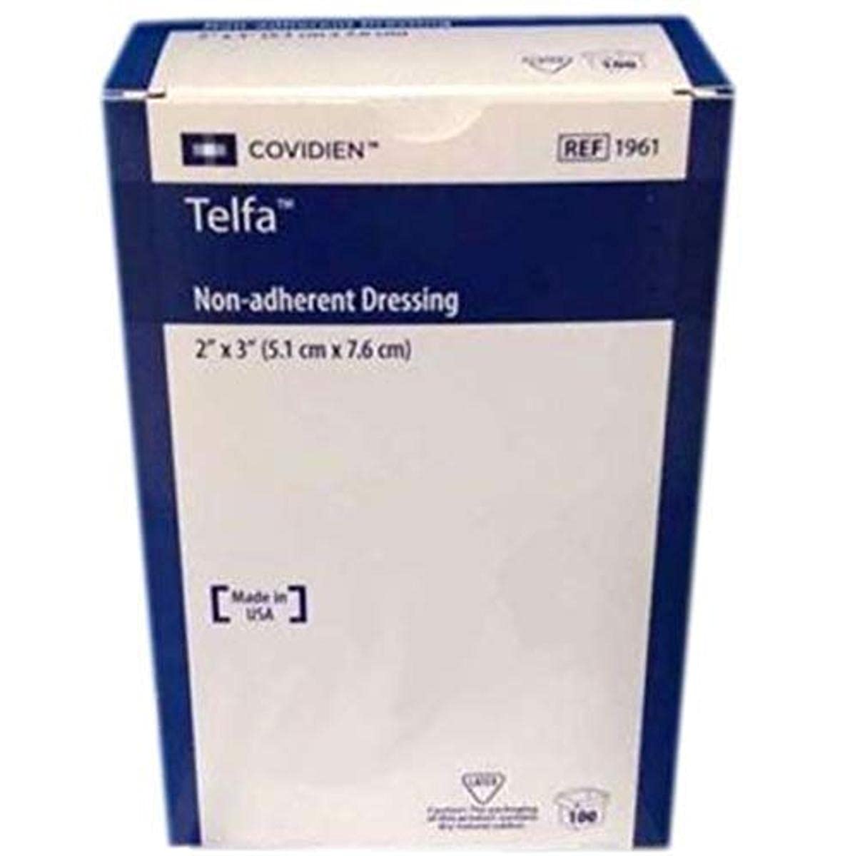 Covidien Cardinal Telfa Ouchless 1961 - Non-Adherent Dressing, Cotton, Sterile, Rectangle Shape, Without Border - 2" x 3", Box of 100