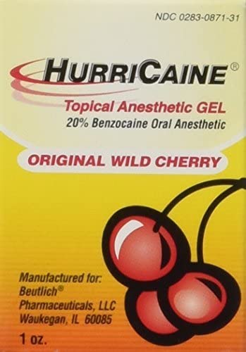 Hurricaine 0283087131 - Topical Anesthetic Gel, 20% Benzocaine, Wild Cherry - 1 oz., One Bottle