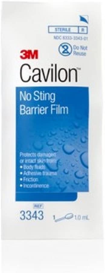 3M Cavilon No-sting Barrier Film 3343 - Transparent Barrier Film, Alcohol-Free, Hypoallergenic Foam Applicator - 1 ml, Box of 25