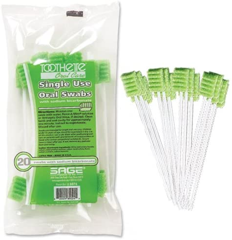 Sage Toothette Plus 6076 - Oral Swabstick, Sodium Bicarbonate Treated, NonSterile, Plastic Shaft, Foam Tip, Green - 6&quot;, Pack of 20