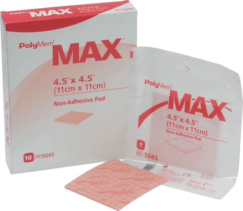 Ferris PolyMem Max 5045 - Foam Dressing, Sterile, Non-Adhesive Without Border, Without Film Backing, Pink, Square Shape - 4 1/2&quot; x 4 1/2&quot;, Box of 10