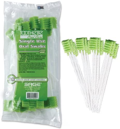 Sage Toothette Plus 6071 - Oral Swabstick, Untreated, Unflavored, NonSterile, Plastic Shaft, Foam Tip, Green - 6&quot;, Pack of 20