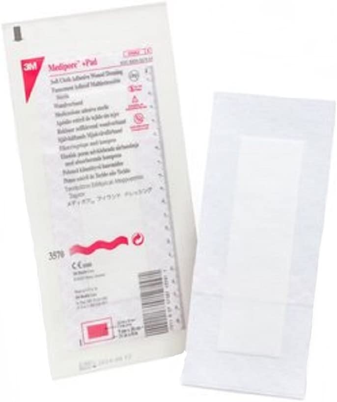 3M Medipore +Pad 3570 - Soft Cloth Adhesive Wound Dressing, Absorbent, Sterile, Breathable, Hypoallergenic, Latex-free - Dressing Size 3 1/2&quot; x 8&quot;, Pad Size 1 3/4&quot; x 6&quot;, Box of 25