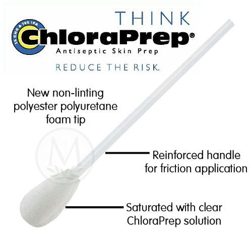 BD ChloraPrep 260100 - One-Step Impregnated Swabstick,  70% Strength CHG (Chlorhexidine Gluconate) / Isopropyl Alcohol, NonSterile, Single Swabstick Applicator - 1.75 ml, Box of 48