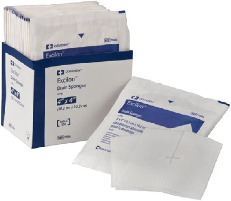 Covidien Cardinal Excilon 7086 - Drain Sponge, Non-Woven, 6-Ply, Without Securing Method, Sterile - 4&quot; x 4&quot;, Pack of 50