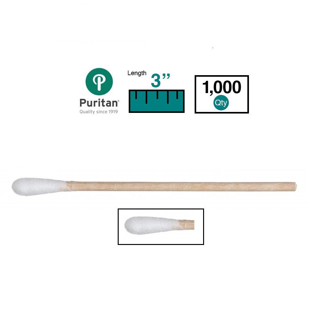 Puritan 803-WC - Swabstick, Wood Shaft, Cotton Tip, NonSterile, Single End Standard Tip Type - 3&quot;, Box of 1000