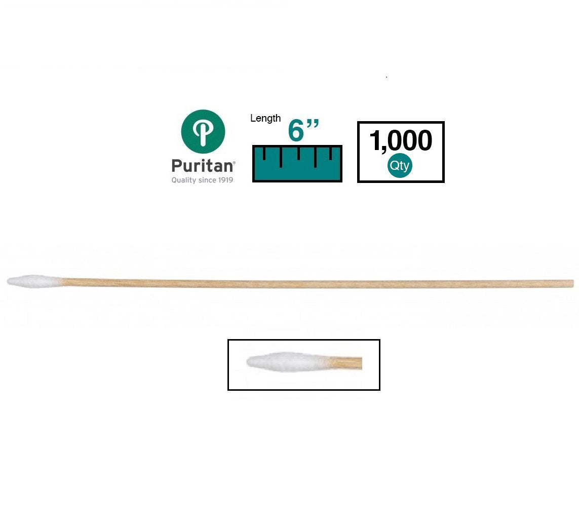 Puritan 826-WC - Swabstick, Wood Shaft, Cotton Tip, NonSterile, Single End Tapered Mini Tip Type - 6&quot;, Box of 1000