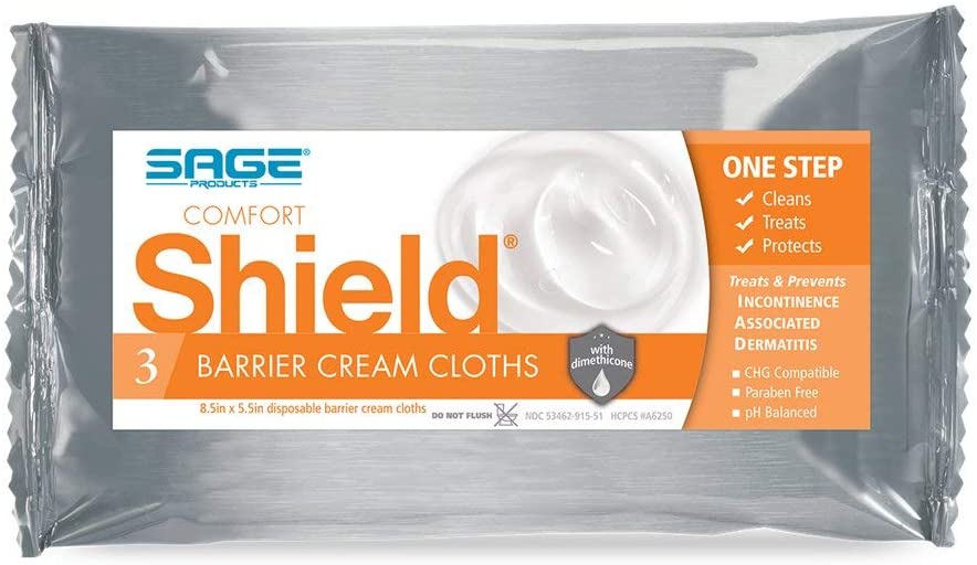 Sage Comfort Shield 7502 - Incontinence Care Wipe, 3% Dimethicone, Unscented, NonSterile, 3 Wipes Per Soft Pack - 5 1/2&quot; x 8 1/2&quot;, Box of 50