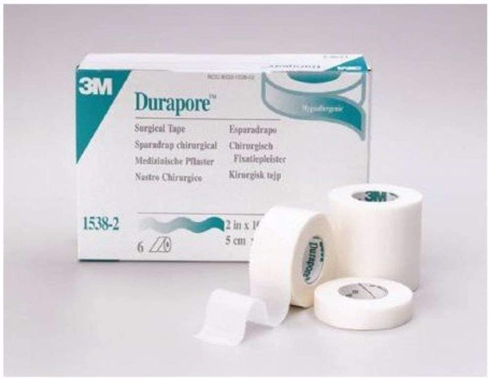 3M Durapore Surgical Tape 1538-0 - High-Strength, Hypoallergenic, Latex-free, White Silk-like Cloth Tape - 1/2" x 10 yards Roll, Box of 24